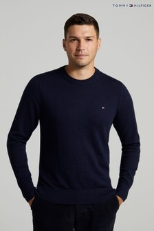 Niebieski, kaszmirowo-bawełniany sweter z okrągłym dekoltem Tommy Hilfiger Pima (A60088) | 561 zł