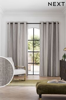 Silver Grey Metallic Stripe Eyelet Lined Curtains