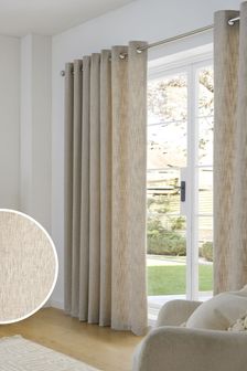 Natural Fine Bouclé Eyelet Lined Curtains (A60151) | €66 - €165