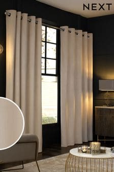 Natural Matte Velvet Eyelet Lined Curtains (A60155) | SGD 44 - SGD 138