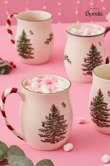 Spode Set of 4 White Christmas Tree Mugs with Peppermint Handles (A60534) | €76