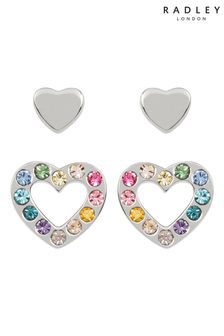 Серебряные серьги в виде сердец с разноцветными камнями Radley (две пары) (A60578) | 22 330 тг