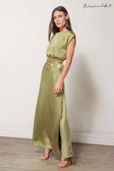 Line & Dot Green Elle Moss Satin Maxi Dress (A61332) | €60