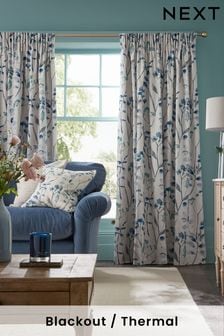 Blue Isla Floral Print Pencil Pleat Blackout/Thermal Curtains (A61366) | OMR21 - OMR48