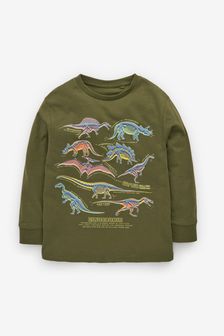Khaki Green Dinosaur Long Sleeve Graphic T-Shirt (3-16yrs) (A61378) | €3.50 - €7
