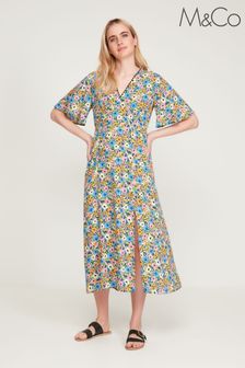 M&Co Blue Lace Trim Floral Midi Dress (A61833) | $81