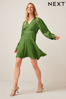 Olive Green Satin Jacquard Mini Dress (A61876) | 17 €