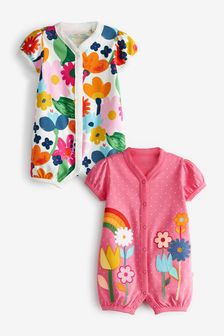 Bright Pink Floral 2 Pack Rompers (0mths-3yrs) (A61982) | €7