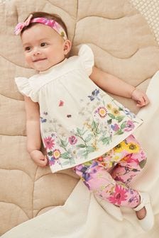 Bright Pink Floral Baby T-Shirt, Leggings And Headband Set (0mths-3yrs) (A62011) | $24 - $27