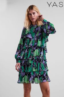Y.A.S Green/Black Print Basti Crepe Shirt Dress (A62111) | $124