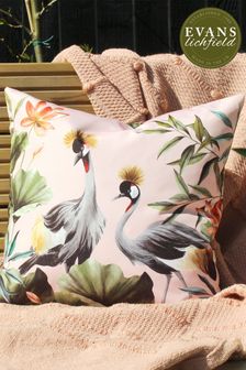 Evans Lichfield Blush Pink/Forest Green Cranes Outdoor Polyester Filled Cushion (A62202) | $36