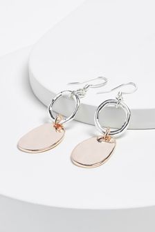 Rose Gold Tone/Silver Tone Hammered Drop Earrings (A62257) | €9.50