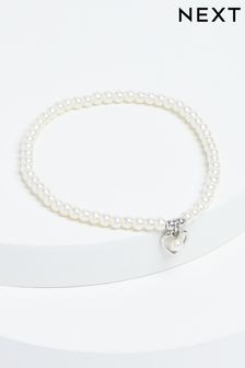 Sterling Silver Heart Charm Pearl Beaded Bracelet (A62271) | ₪ 60