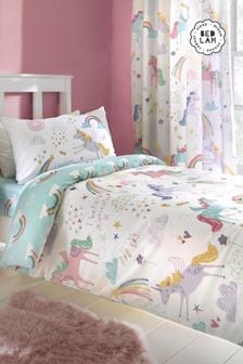 Bedlam White/Green Rainbow Unicorn Duvet Cover and Pillowcase Set