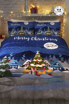 Bedlam Blue Christmas Glow In The Dark Duvet Cover Set