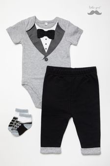 Little Gent Tuxedo Print Cotton 3-Piece Baby Gift Black Set (A62466) | ₪ 102