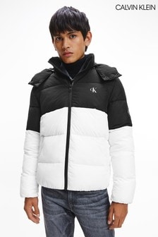 Calvin Klein Black Colourblock Hooded Puffer Jacket