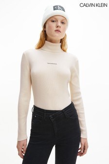 Calvin Klein Neutral Micro Branding Roll Neck Sweater (A62518) | $124