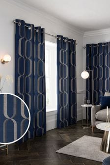 Navy Blue Next Overscale Geometric Eyelet Lined Curtains (A62591) | 40 € - 127 €