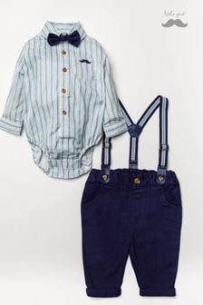 Set de 3 piese cu Bebeluși body tip cămașă, pantaloni, pantaloni și bretele Little Gent Albastru (A62613) | 179 LEI