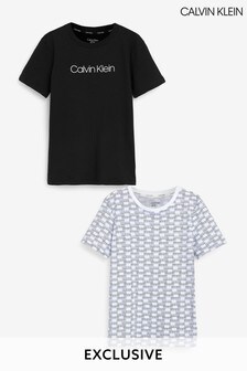Komplet 2 modernih bombažnih majic v črni/beli barvi s potiskom Calvin Klein Exclusive (A62631) | €32