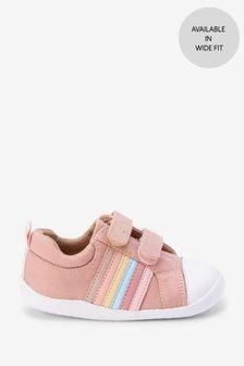 Pink Canvas Wide Fit (G) First Walker Rainbow Trainers (A62876) | €27