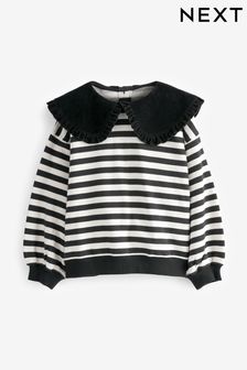 Black/White Stripe Collar Crew Sweatshirt (3-16yrs) (A63236) | €14 - €19