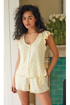 Cream Ditsy Floral Cotton Jersey Pyjama Shorts Set (A63461) | SGD 39