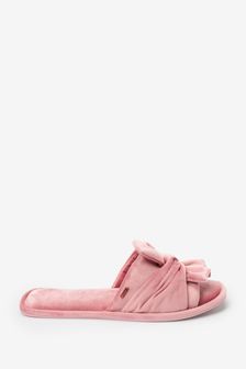 Pink Velour Bow Slider Slippers (A63692) | SGD 15