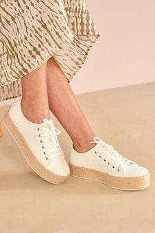 White Lace Up Forever Comfort® Espadrille Flatform Trainers (A63884) | 53 €