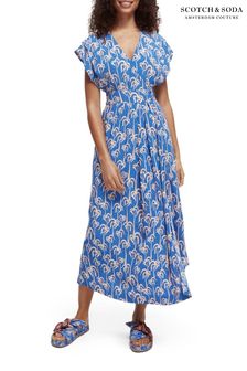 Scotch & Soda Blue Palm Tree Printed Dress (A63903) | €217