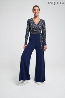 Asquith Womens Navy Blue Wide Leg Palazzo Trousers (A63921) | €47.50