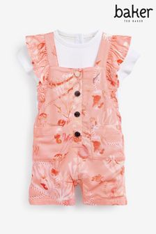 Baker by Ted Baker Coral Pink Shell Print Dungaree Set (A64113) | €15.50 - €18.50