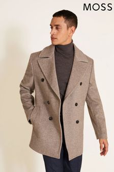 MOSS Tailored Fit Oatmeal Herringbone Pea Coat (A64250) | $328