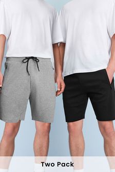 Black/Light Grey  2 Pack Straight Fit Zip Pocket Jersey Shorts (A64848) | 14 BD
