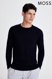 MOSS Navy Blue Merino Wool Blend Crew Neck Jumper (A64893) | ￥10,570