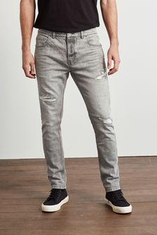 Grey With Rips Skinny Fit Stretch Jeans (A65086) | €33
