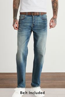 Mittelblau getönt - Straight Fit - Jeans mit Gürtel (A65089) | 54 €