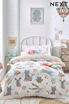 Set mit Bettbezug und Kissenbezug mit Blumen- und Häschenmuster, 100 % Baumwolle (A65150) | 36 € - 51 €