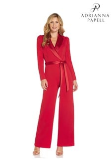 Adrianna Papell Womens Red Knit Crepe Tuxedo Jumpsuit (A65173) | kr2 265