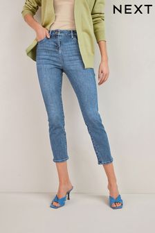 Jasnoniebieski - Przycięte jeansy o dopasowanym kroju (A65499) | 127 zł