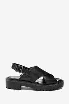 Black Forever Comfort® Leather Cross Strap Sandals (A65520) | ₪ 154