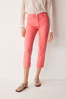 Różowy - Przycięte jeansy o dopasowanym kroju (A65525) | 42 zł