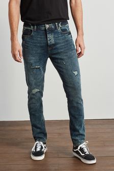 גוון ירוק - גזרת סקיני - ג'ינס עם קרעים (A65603) | ‏111 ₪