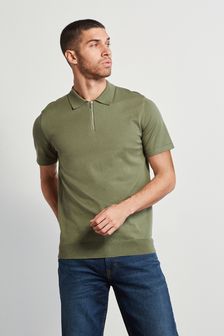 Verde măsliniu - Bluză polo din tricot cu fermoar scurt (A65604) | 160 LEI