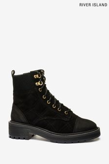 River Island Black Quilted Suede Ankle Boots (A65820) | 36 €