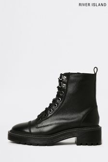 River Island Black Panelled Med Ankle Boots (A65821) | $107