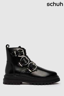 Schuh Black Alyssa Leather Buckle Hardware Boots (A65982) | 108 €