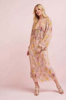 Apricot/Pink Print Lace Midi Summer Dress (A66040) | ₪ 248