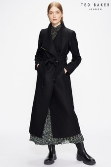 Ted Baker Rosell Black Long Length Wool Wrap Coat (A66095) | $577